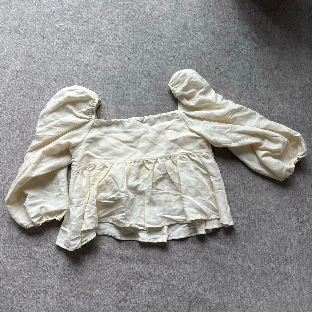 Anthropologie Cream Embroidered Blouse